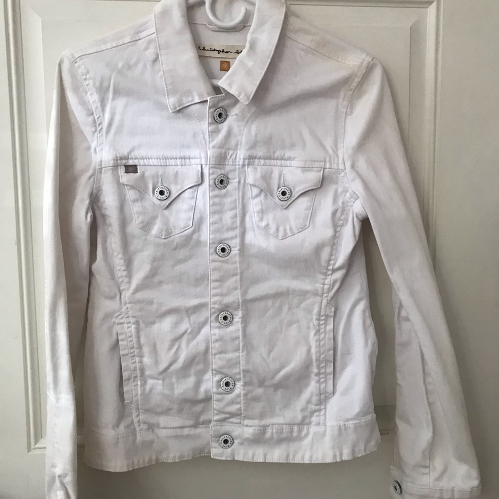 Christopher Blue White Button-down Jean Jacket Size S